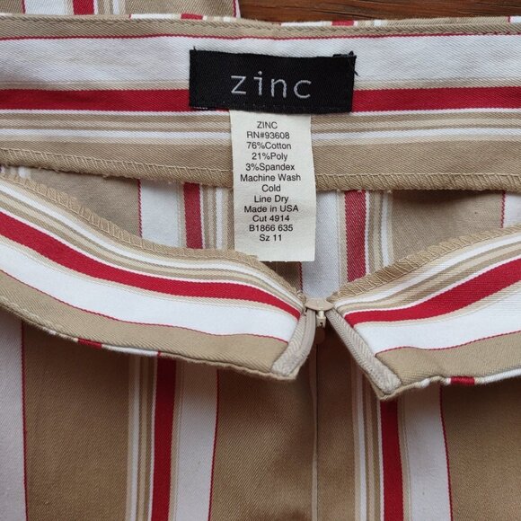 Y2K Retro Zinc Flare Pants Bold Stripe Red & Tan  Jr Size 11  Ankle Crop - Picture 5 of 7